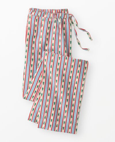 Adult Holiday Flannel Pajama Pants in Tree Ribbons on Blue - main