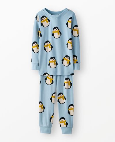 Holiday HannaSoft™ Stretch Pajama Set in Cute Penguins on Robin Egg Blue - main