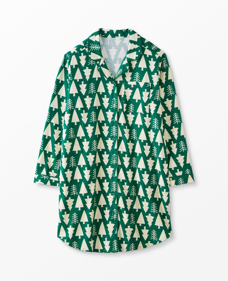 Women's Holiday Flannel Night Shirt in Winter Green - main