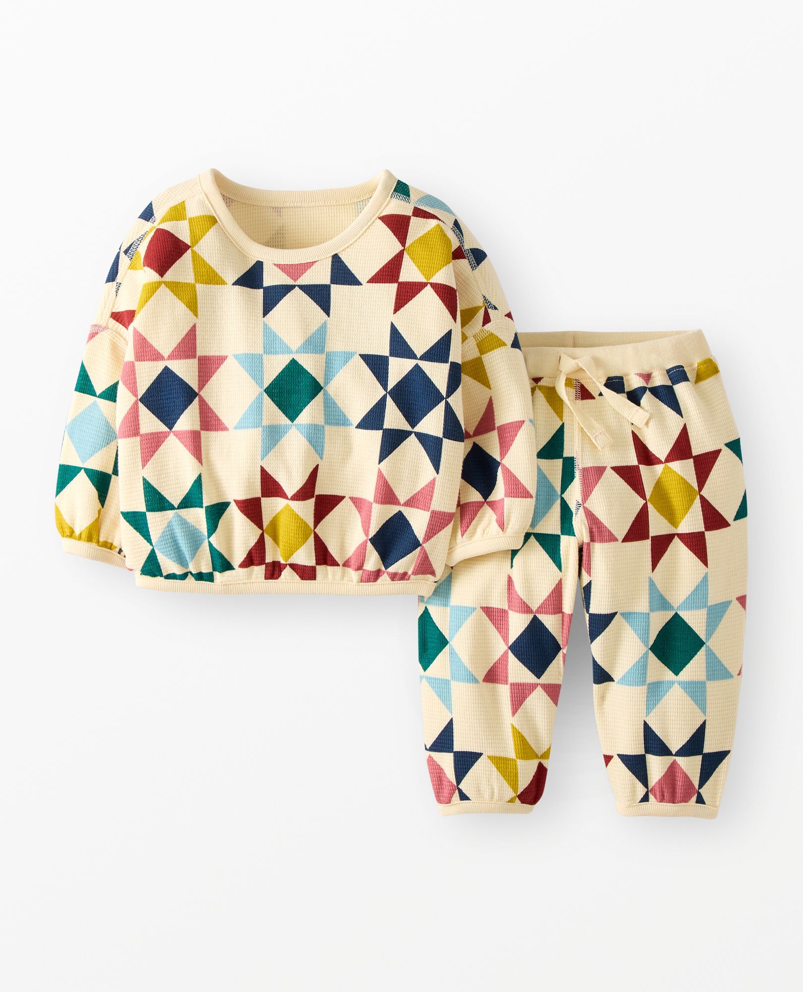 Baby Holiday Long Sleeve Waffle Top & Pants Set in Winter Quilt - main