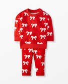 Baby Top & Leggings Set In Organic French Terry in Holiday Bow - main