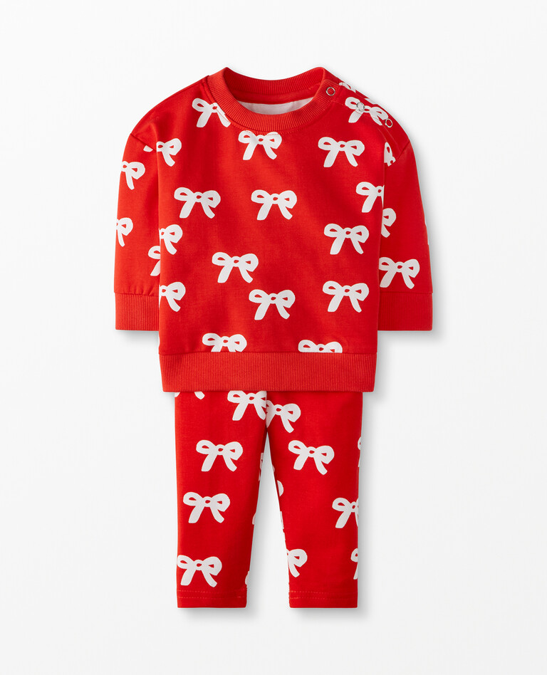 Baby Top & Leggings Set In Organic French Terry in Holiday Bow - main
