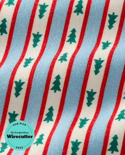 S KU Holiday Print LJ in Tree Ribbons on Blue - main