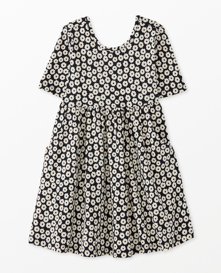 Skater Dress with Pockets in Tiny Blossoms on Black - main