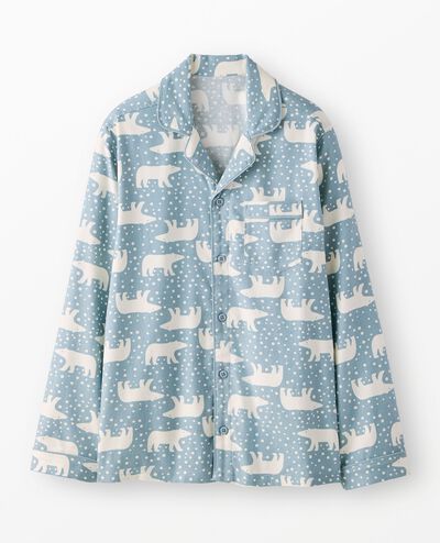 Adult Holiday Flannel Pajama Top in Snowy Polar Bear on North Air - main