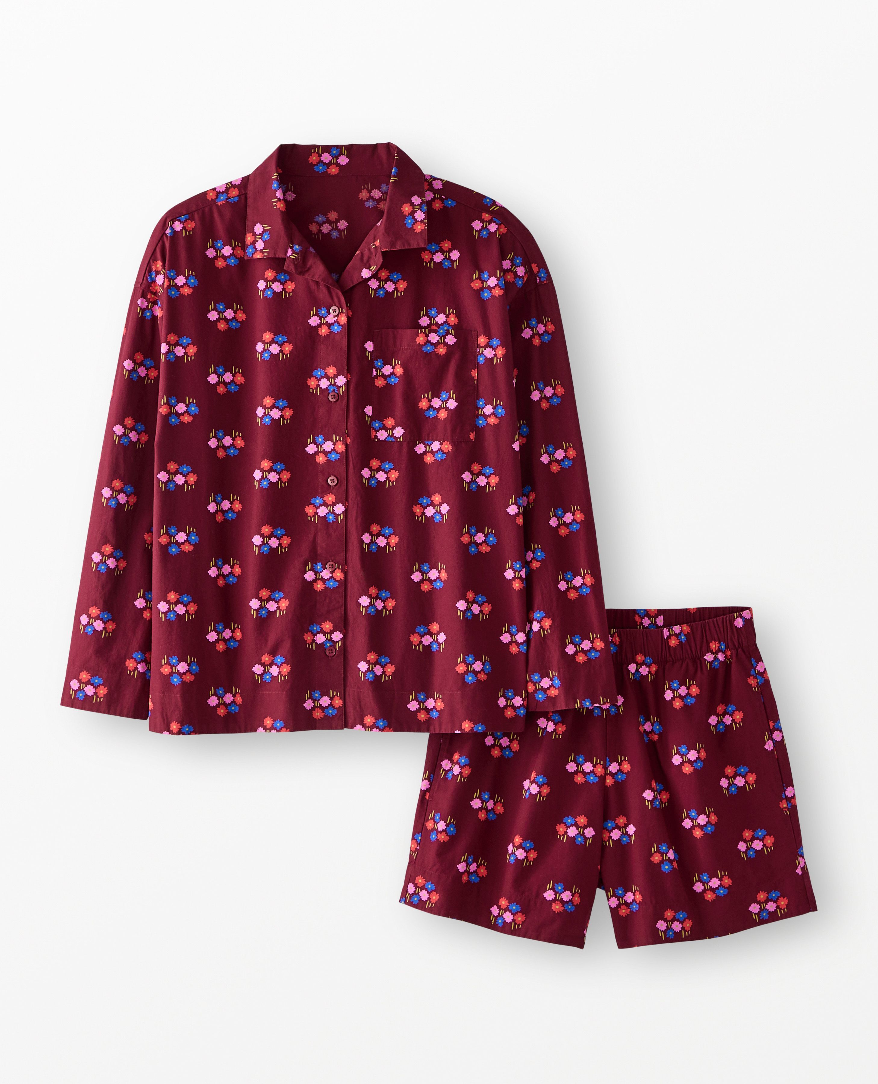 Women's Long Sleeve Poplin Pajama Set in Flowers on Cherry Lacquer - main