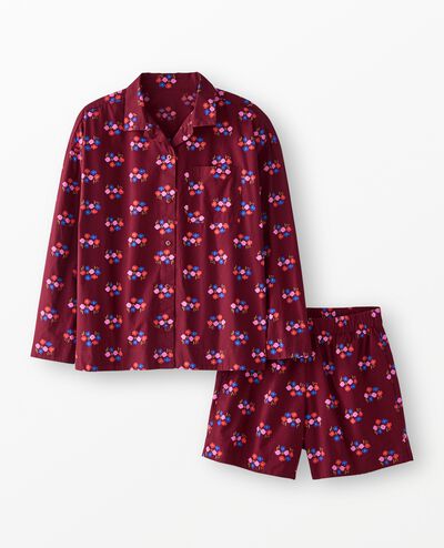 Women's Long Sleeve Poplin Pajama Set in Flowers on Cherry Lacquer - main