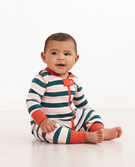 Baby Zip Bold Stripe Sleeper In Organic Cotton in Juniper/Petal Pink - main