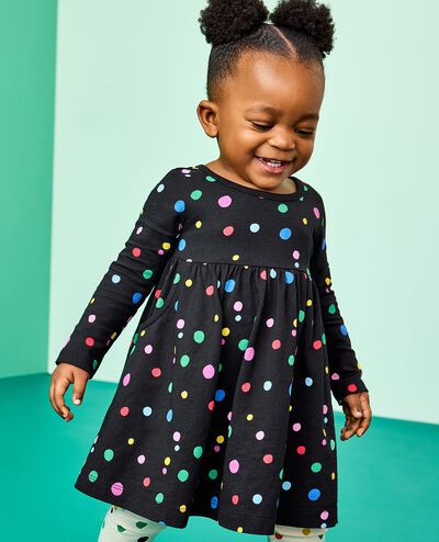 Baby Long Sleeve Everywhere Dress & Leggings Set in Confetti Dot on Black - main