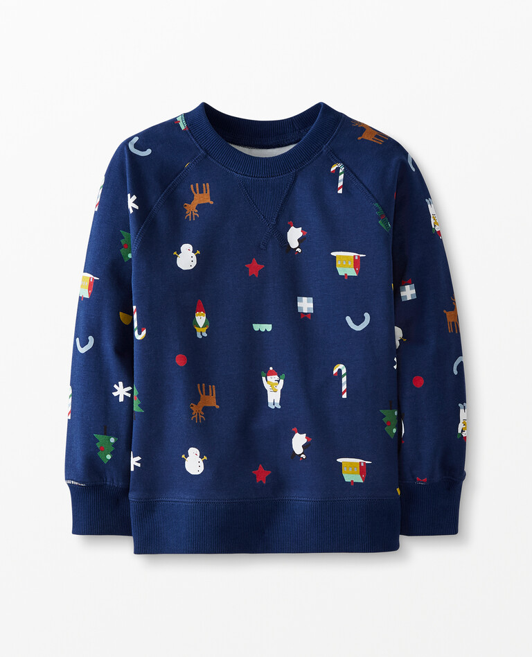 Print Crewneck Sweatshirt In French Terry in Navy Blue - main