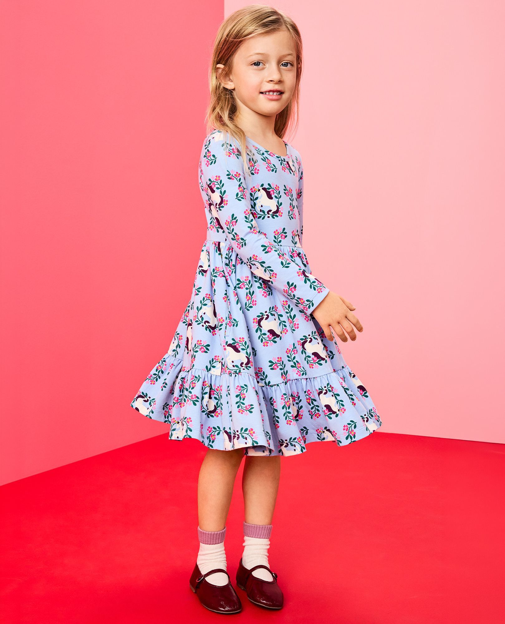 Long Sleeve Ruffle Skater Dress with Pockets - thumbnail 3