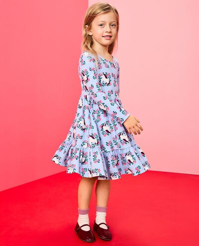 Long Sleeve Ruffle Skater Dress with Pockets in Magical Unicorn on Powder Blue - main