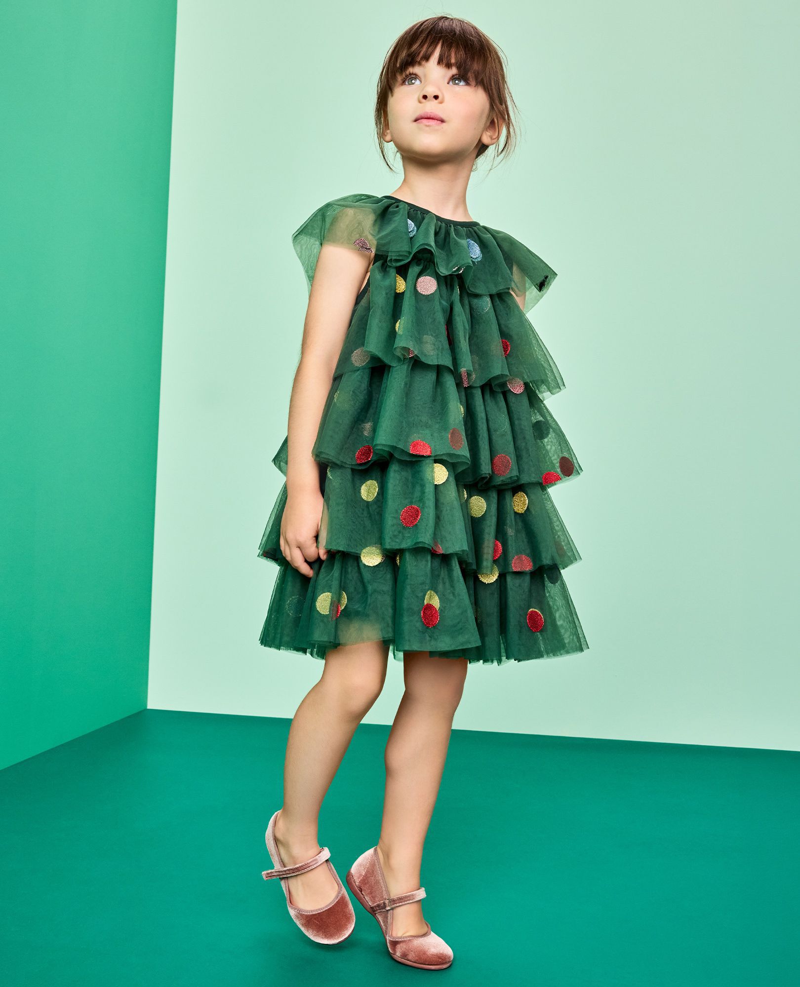 Tulle Christmas Tree Dress in Ornaments Embroidery - main