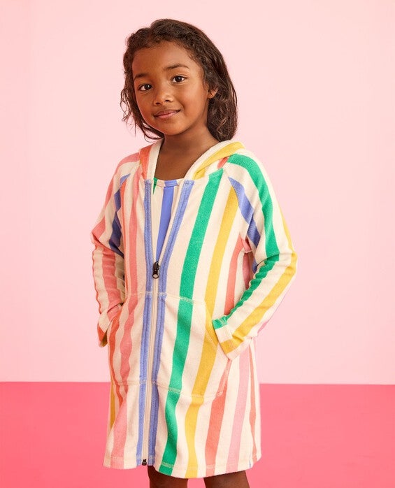 Girls' Ecru Multi Stripe Long Sleeve Loop Terry Hoodie Cover Up in 100% Cotton - Size Toddler 3 by Hanna Andersson