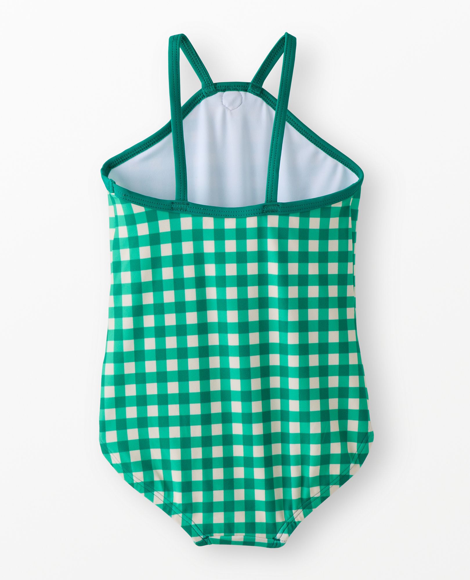 One-Piece Gingham Flower Swimsuit in Green Gingham - main