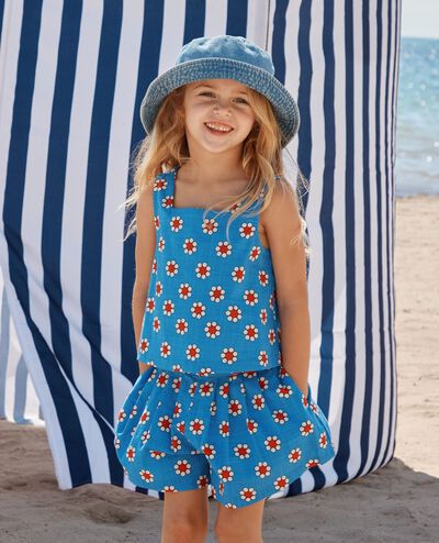 Poplin Shorts with Pockets in Red Flowers on Swedish Sky - main