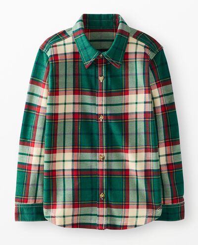 French Terry Button Up Shirt in Green Holiday Plaid - main