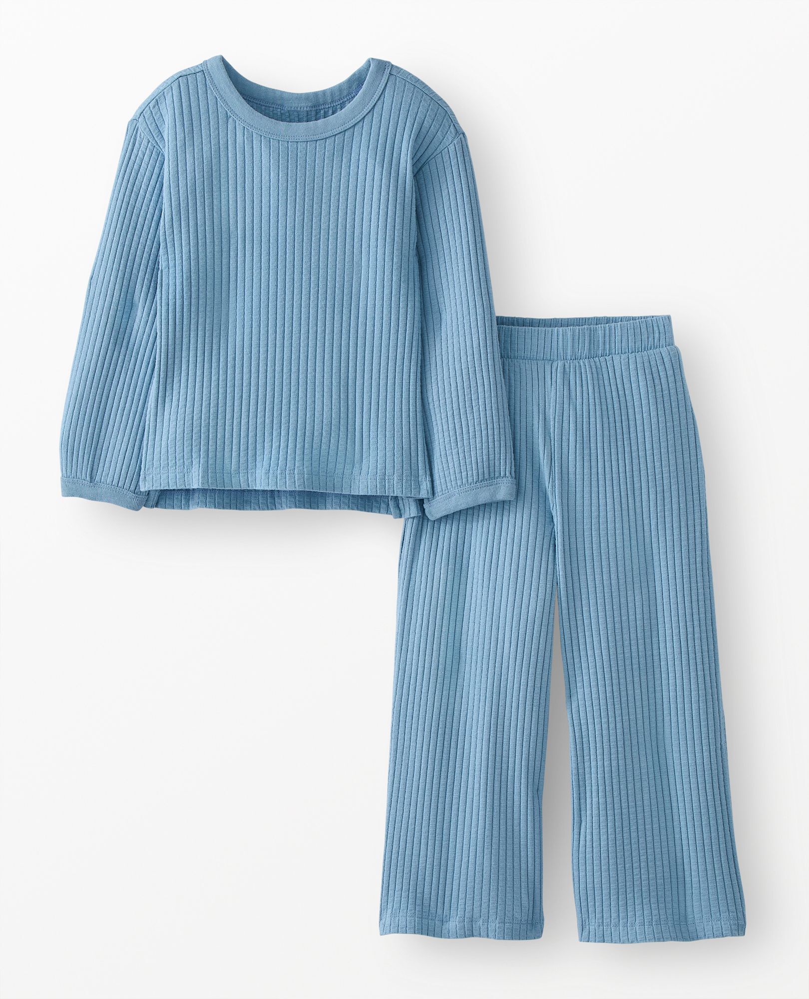 Ribbed Long Sleeve Top & Flare Pants Set in Forever Blue - main
