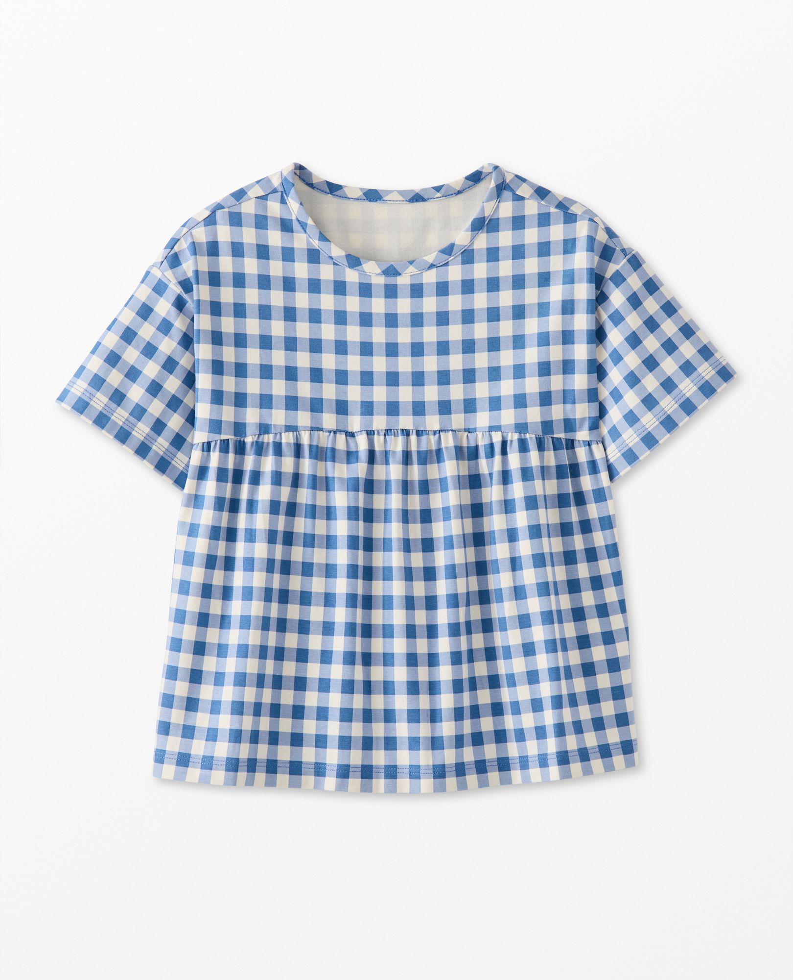 kids Organic Zoo Pottery Boxy T-shirt - Blue Gingham