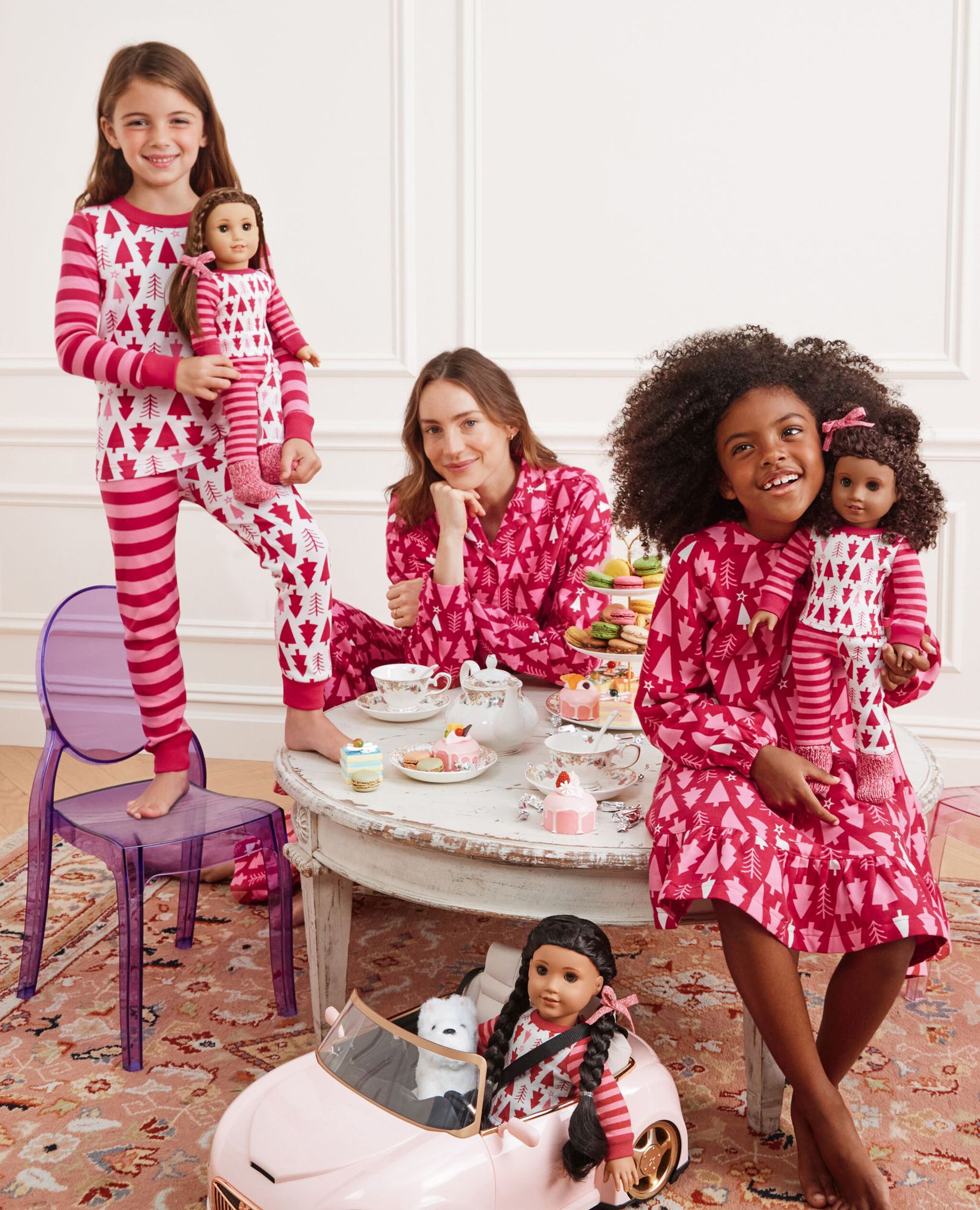 American Girl® Holiday HannaJams™ Pajamas in American Girl Pink Trees & Stripes - main