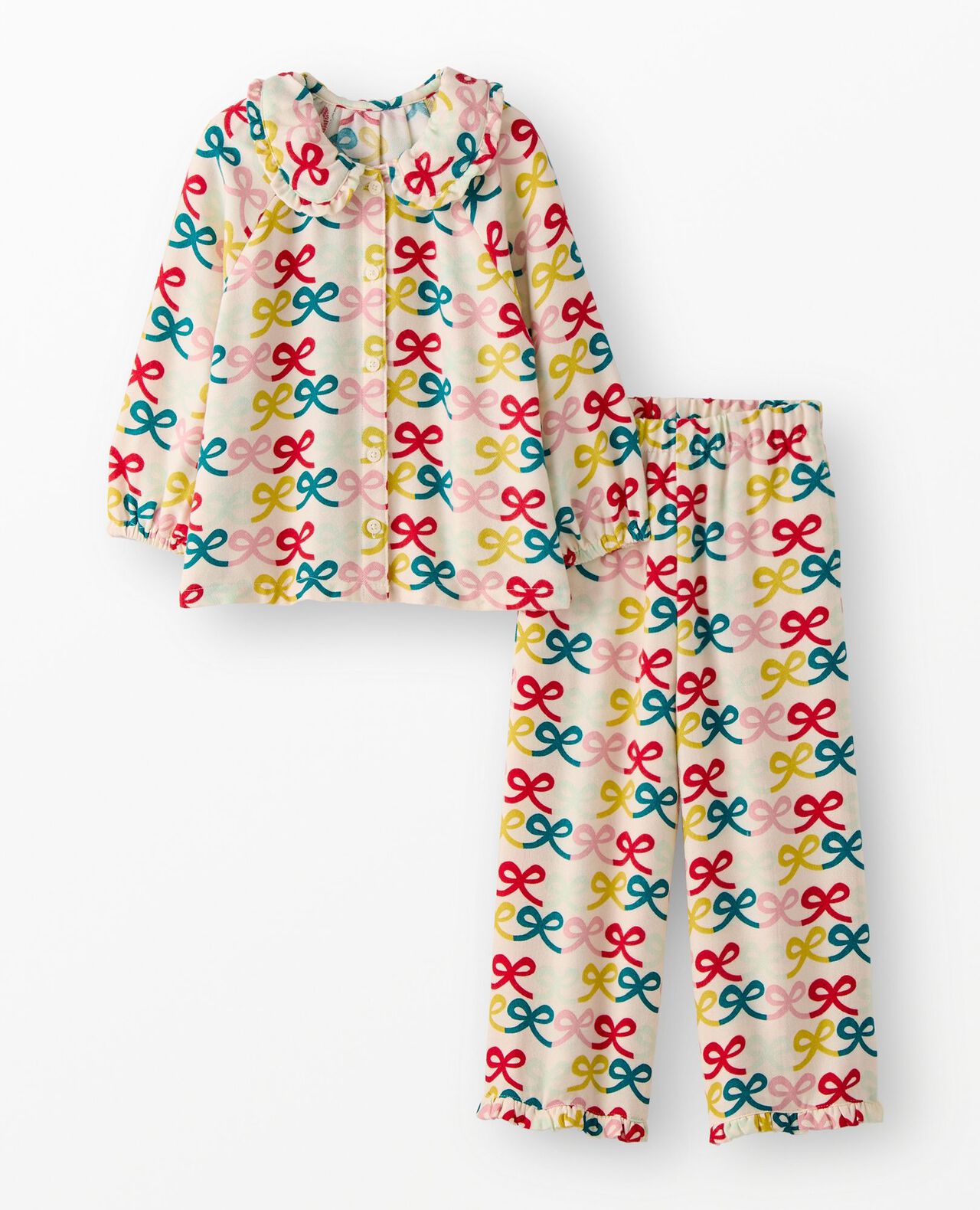 Holiday Flannel Ruffle Pajama Set in Multi Bows - main