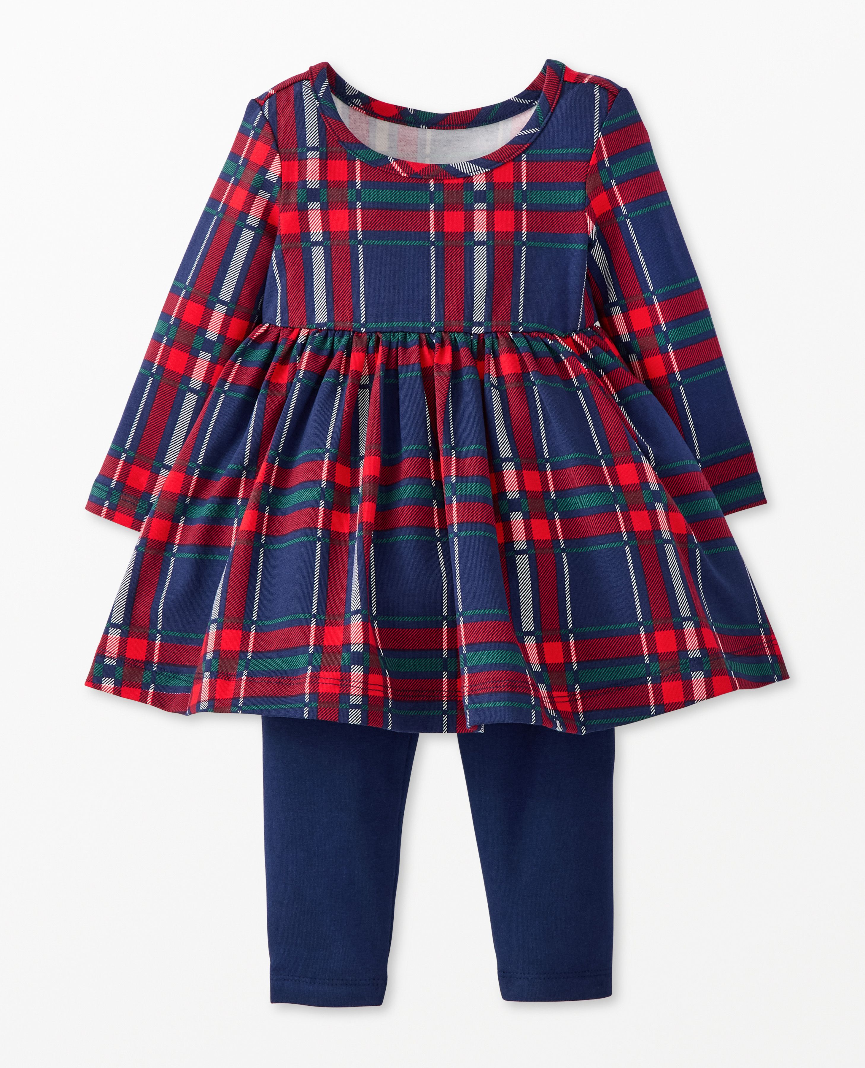 Navy Plaid Holiday Skater Dress Leggings Set Baby Girls Size 3 6 mos by Hanna Andersson