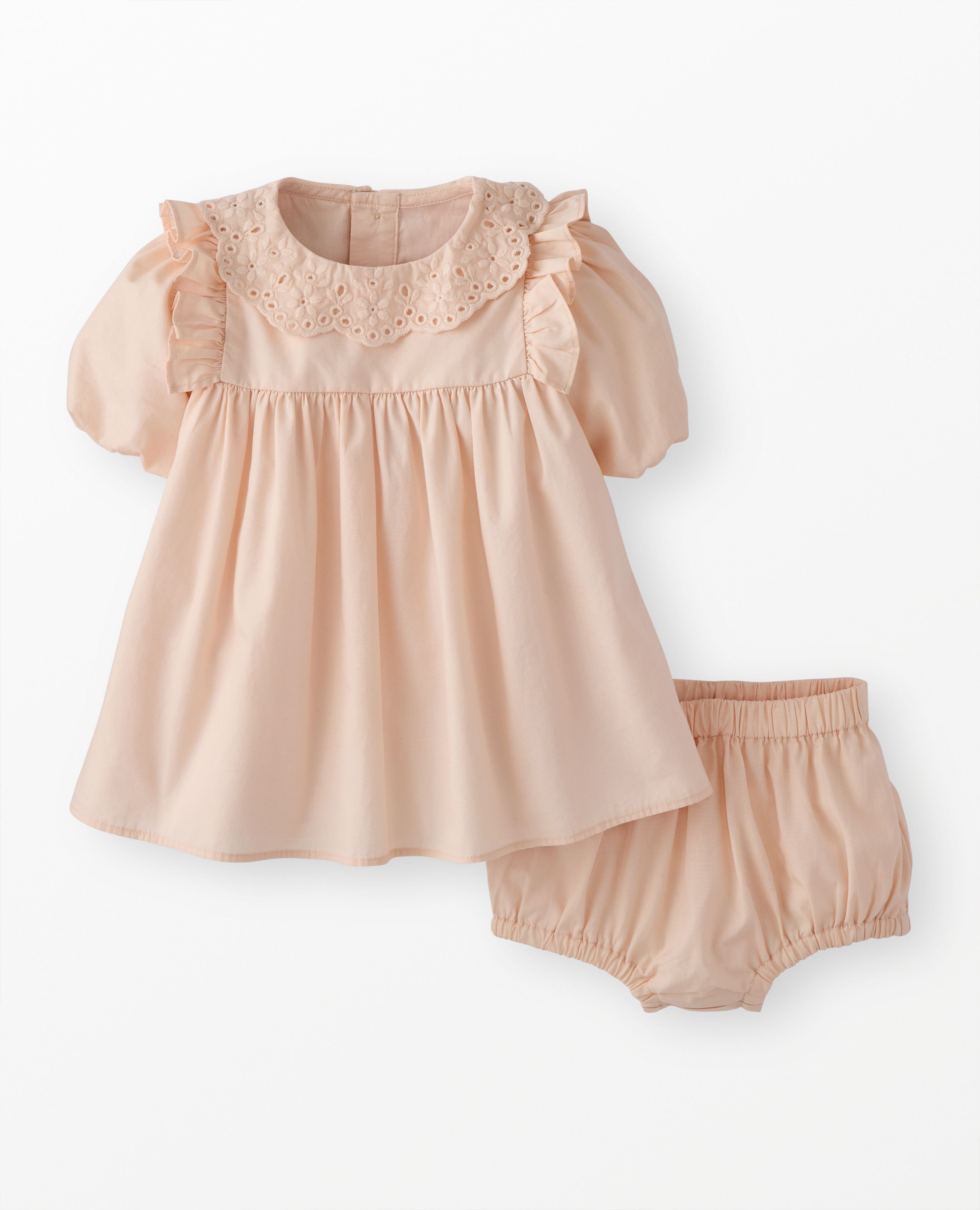 Baby Balloon Sleeve Poplin Dress & Bloomers Set in Pink Whisper - main