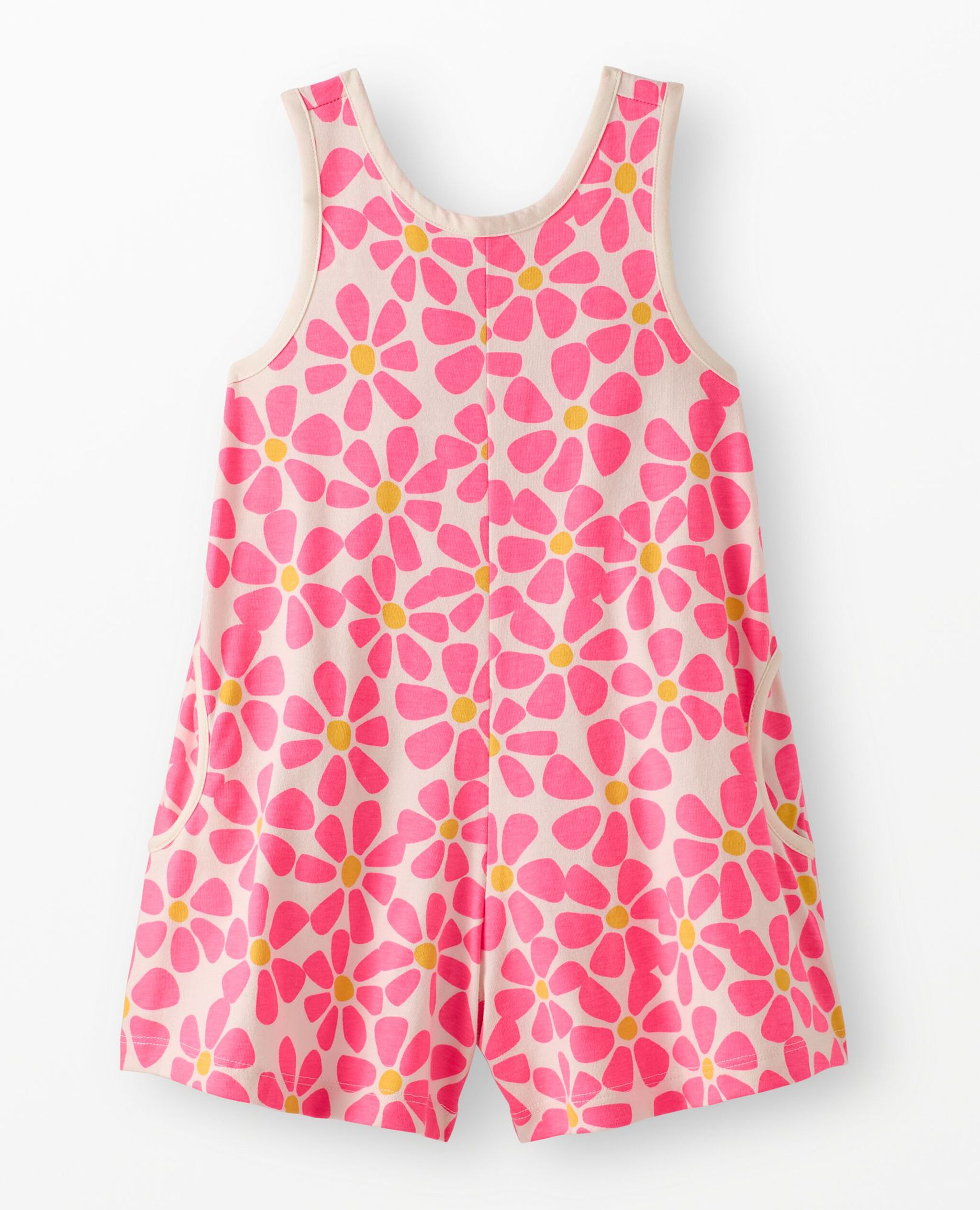 Sleeveless Romper in Neon Pink Floral on Ecru - main