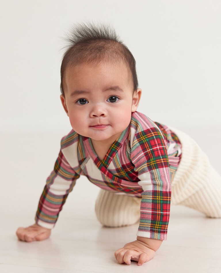 Baby Print Side Snap Bodysuit in Family Holiday Plaid - main