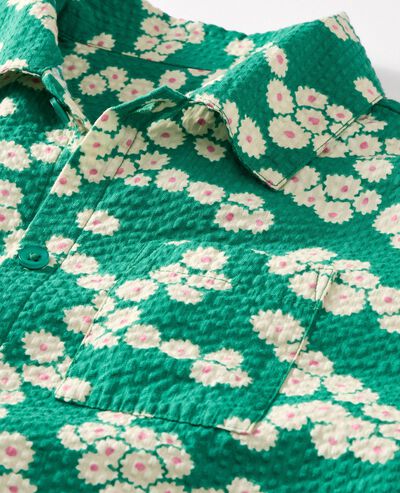 Oversized Seersucker Button Up Shirt in Flowers on Green - main
