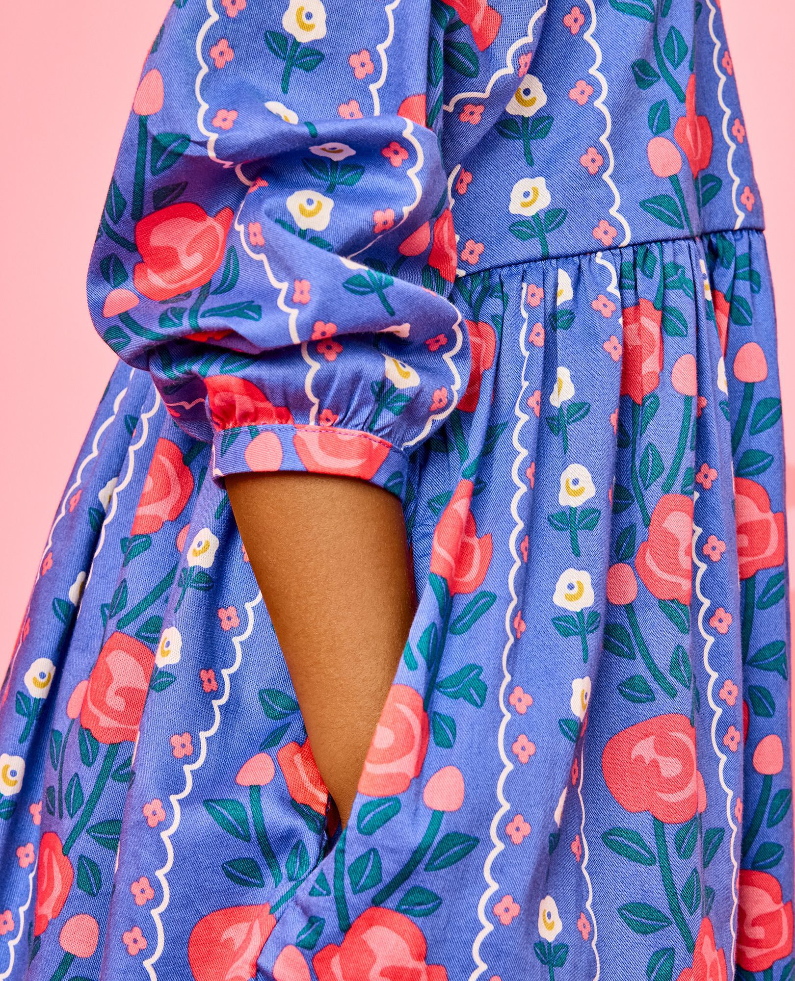 Long Sleeve Ruffle Collar Twill Dress with Pockets - thumbnail 8