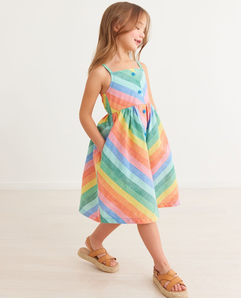 Rainbow Striped Poplin Midi Dress in Rainbow Stripe - main