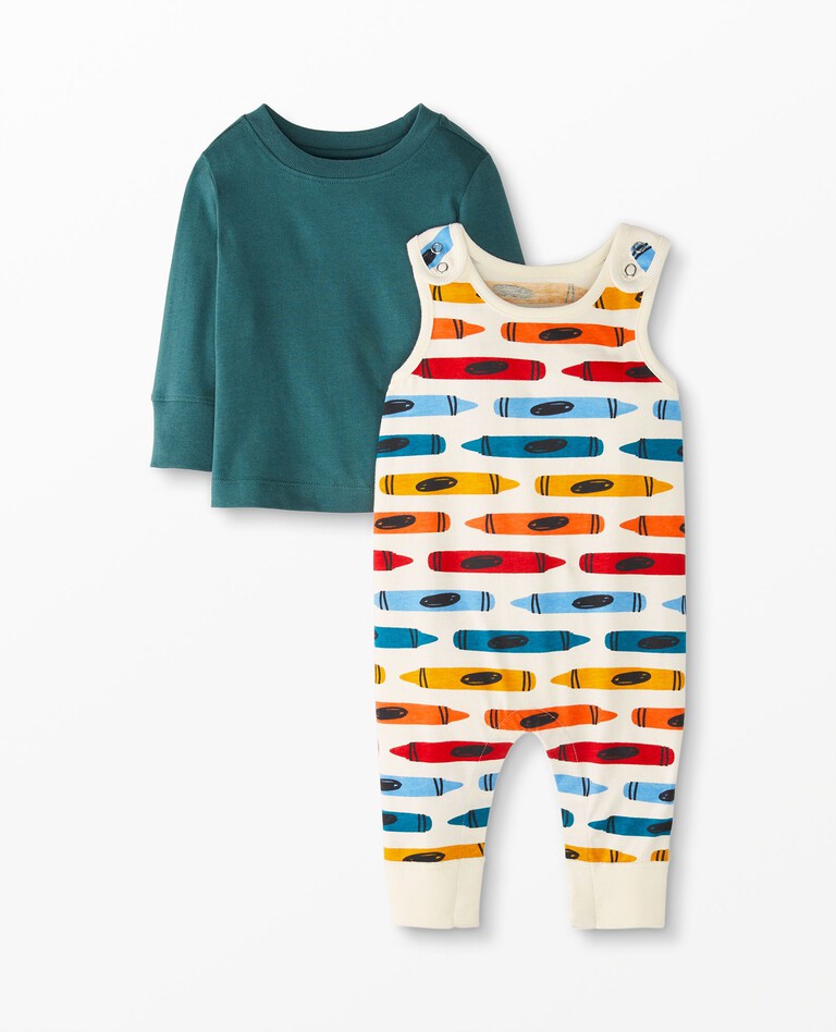 Baby Overall & Tee Set In Cotton Jersey in Crayons - main