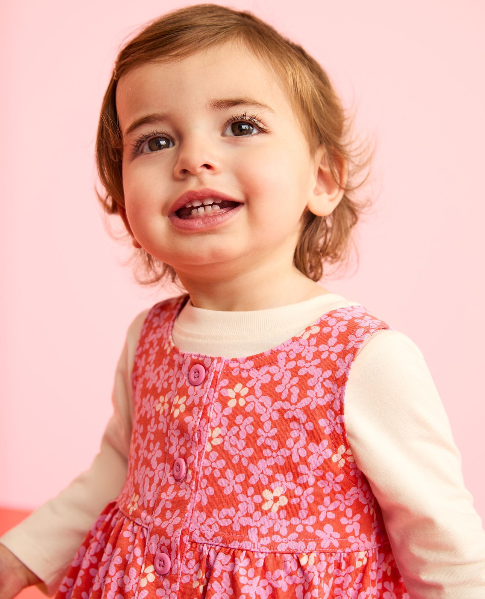 Baby Long Sleeve T-Shirt & Jumper Dress Set in Pink Flowers on Pink - main