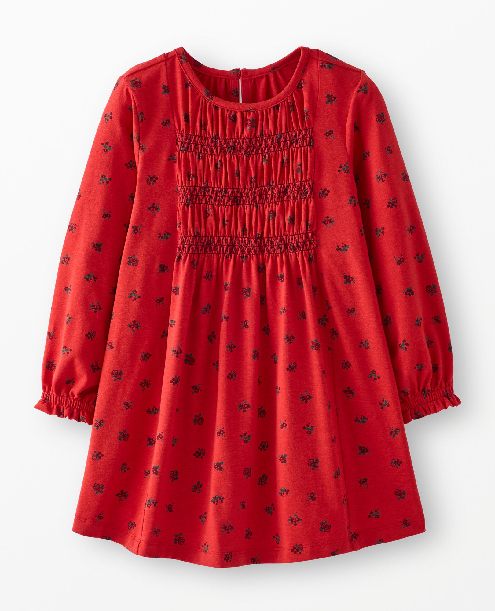 Balloon Sleeve Smocked Dress in Delicate Florals on Scarlet Red - main