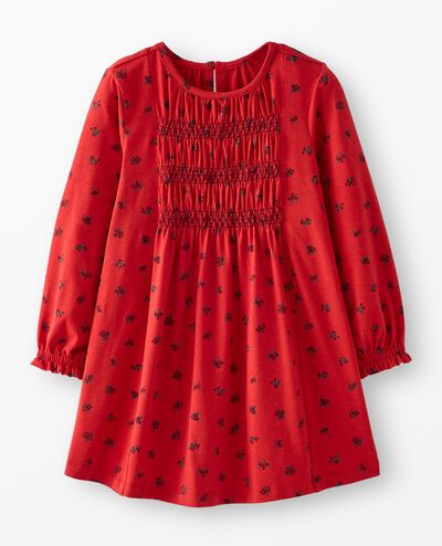 Balloon Sleeve Smocked Dress in Delicate Florals on Scarlet Red - main