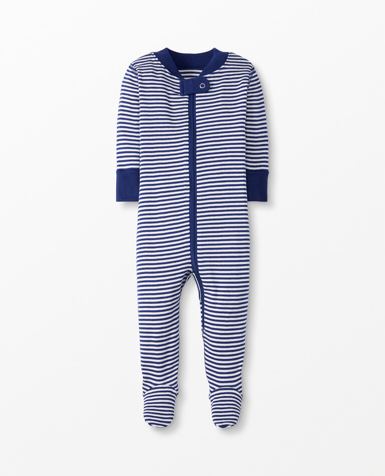 Baby Zip Footed Sleeper In Organic Cotton in Navy Blue - main