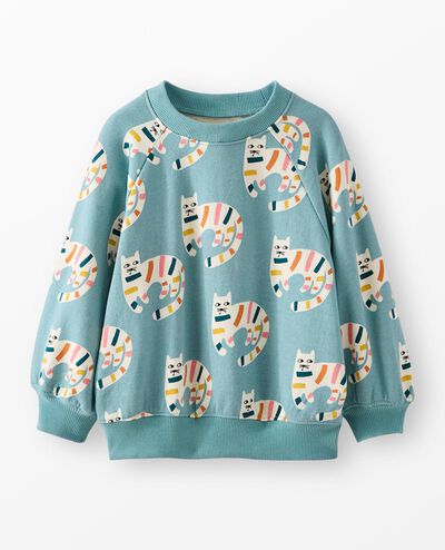 French Terry Bubble Sweatshirt in Striped Cats on Cameo Blue - main