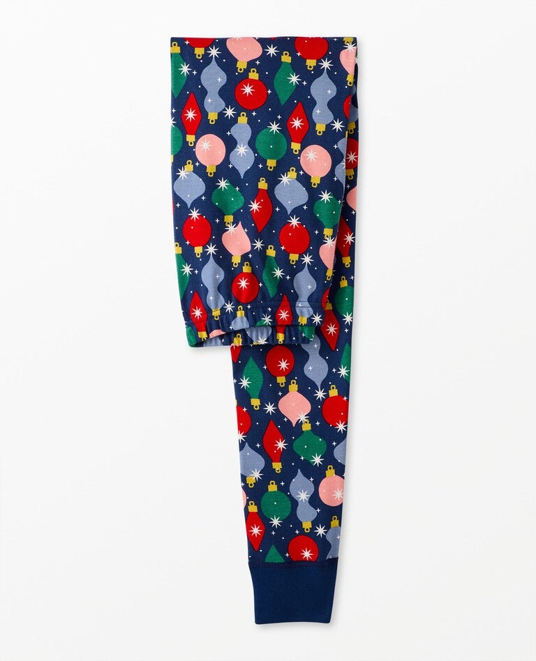Adult Holiday Long John Pajama Pants in Shiny Bright Ornaments - main