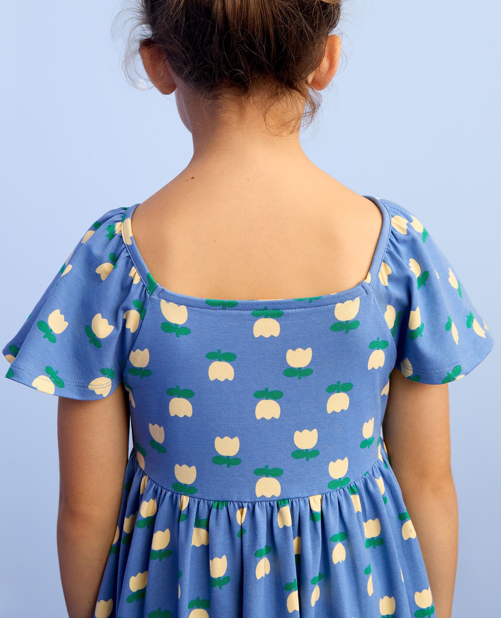 Reversible Skater Dress with Pockets in Tulip Rows on Blue - main