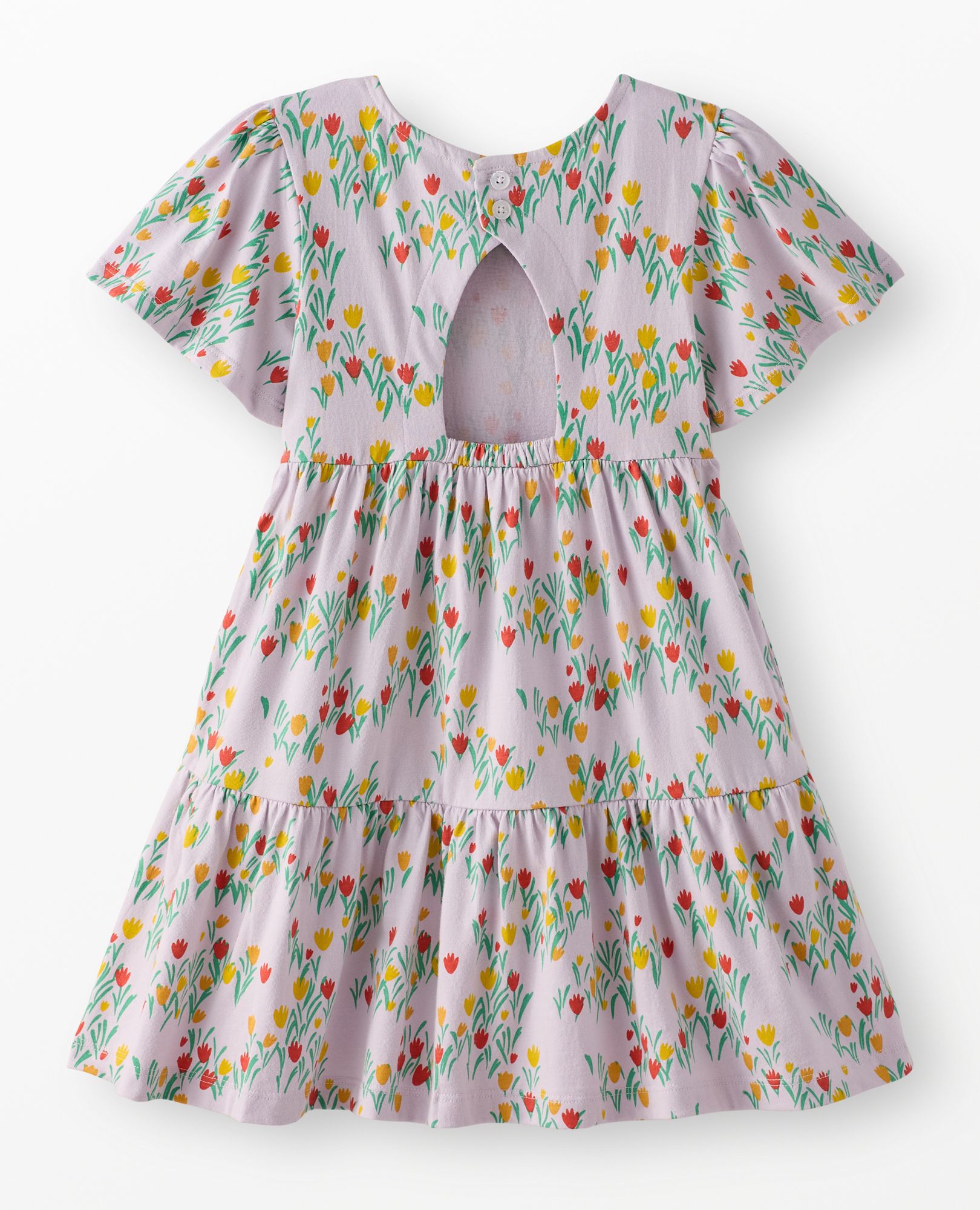 Flutter Sleeve Tiered Dress with Pockets in Wildflowers on Purple - main