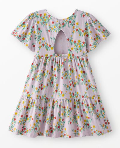 Flutter Sleeve Tiered Dress with Pockets in Wildflowers on Purple - main