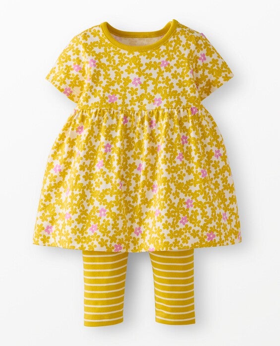 Girls' Mini Yellow Flowers On Ecru Baby Dress & Leggings Set in Dress Is 100% Combed Cotton - Size Toddler 2 by Hanna Andersson