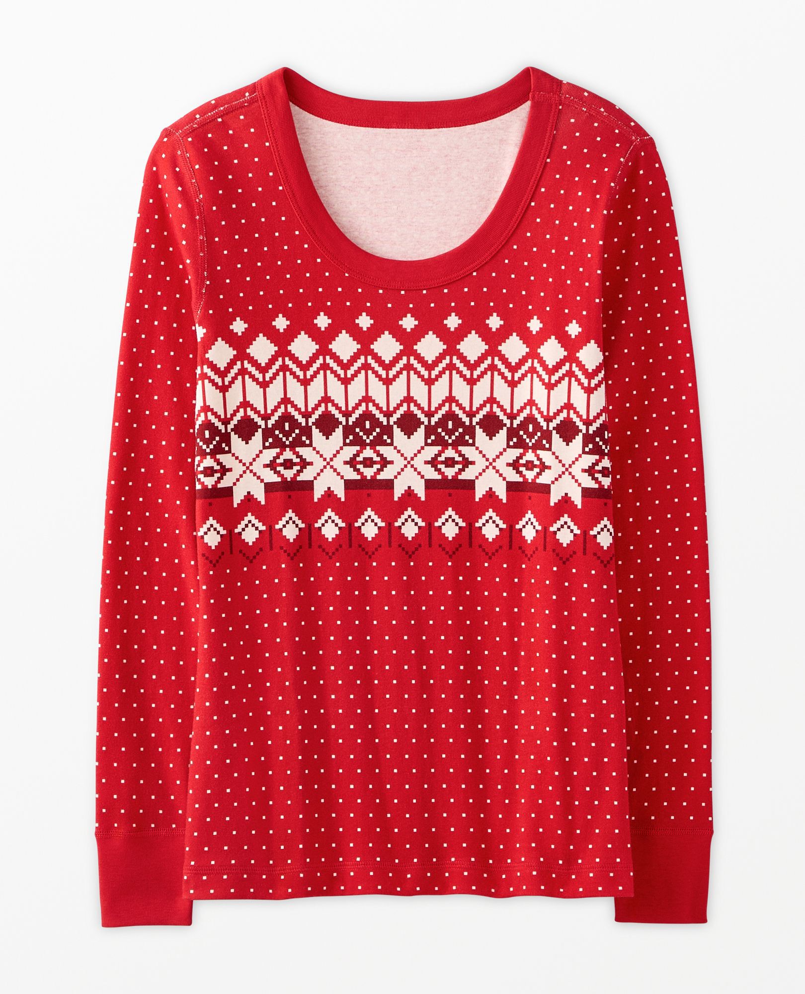 Women's Holiday Long John Pajama Top in Ribbon Red Fairisle - main