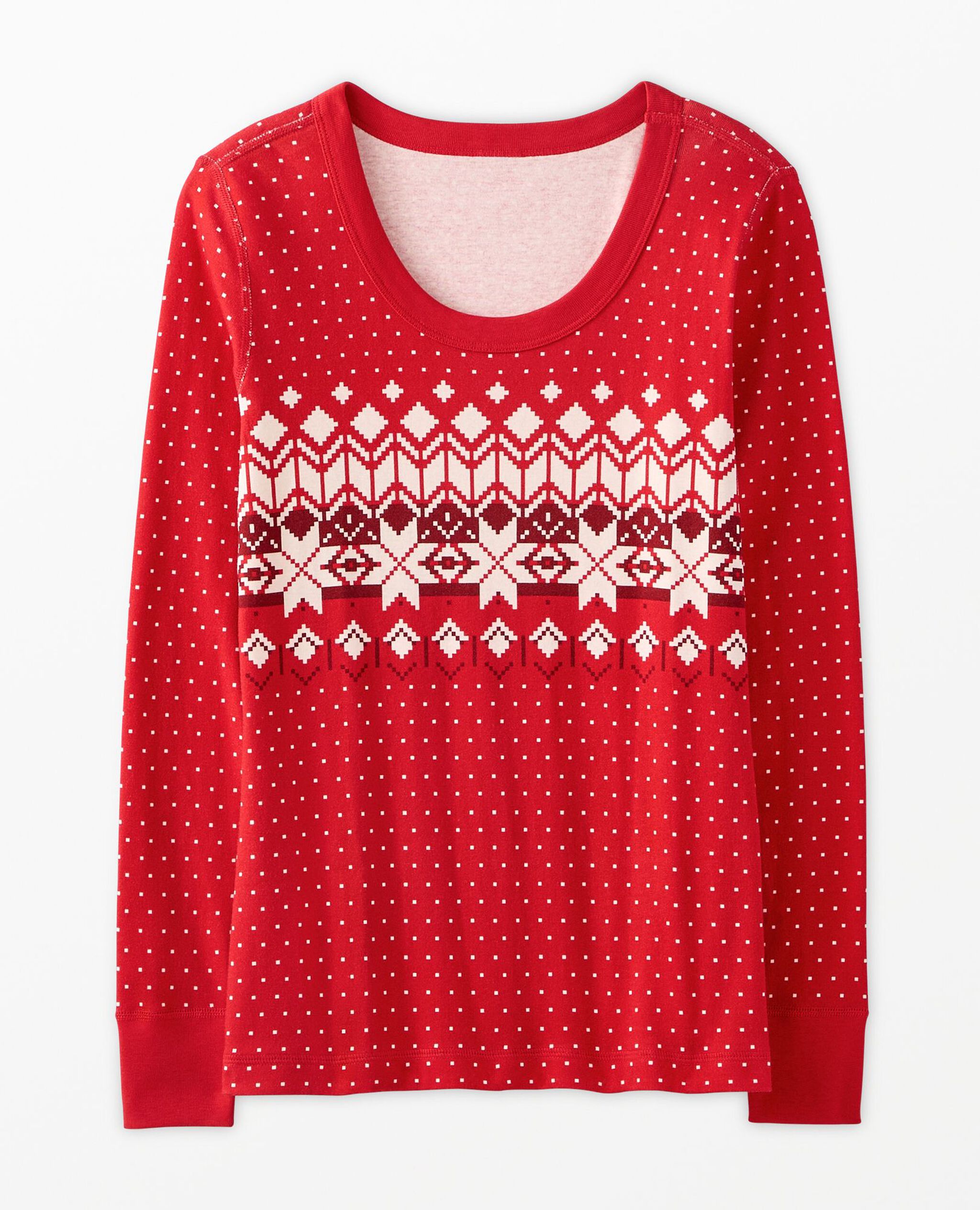 Women's Holiday Long John Pajama Top in Ribbon Red Fairisle - main