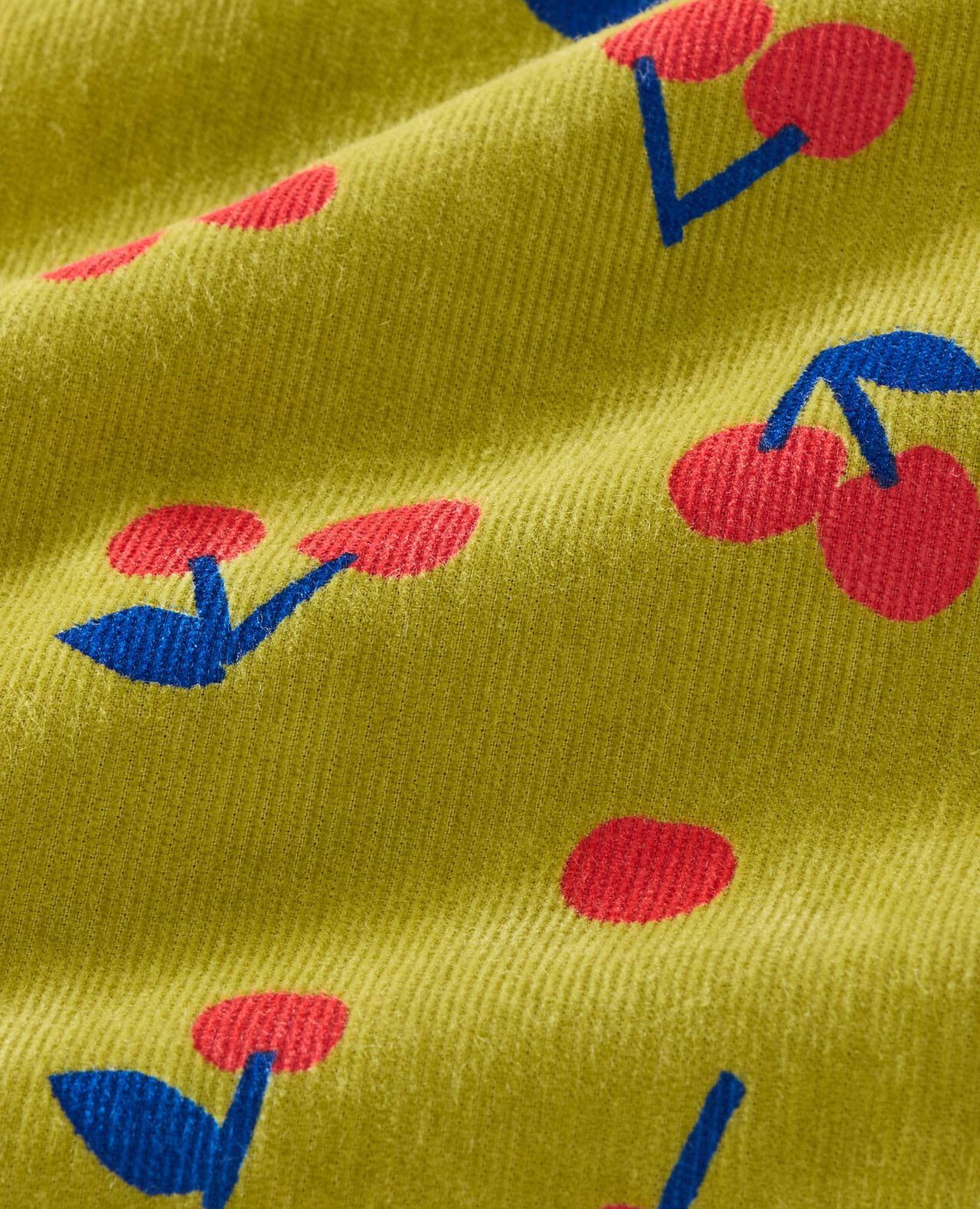 Corduroy Button-Front Dress with Pockets in Cherries on Lime Beam - main