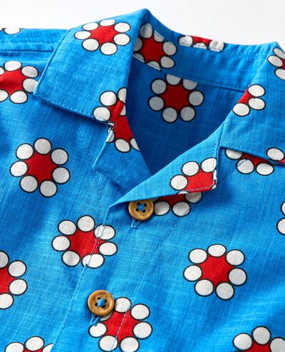 Baby Poplin Button Up Shirt & Shorts Set in Red Flowers on Swedish Sky - main