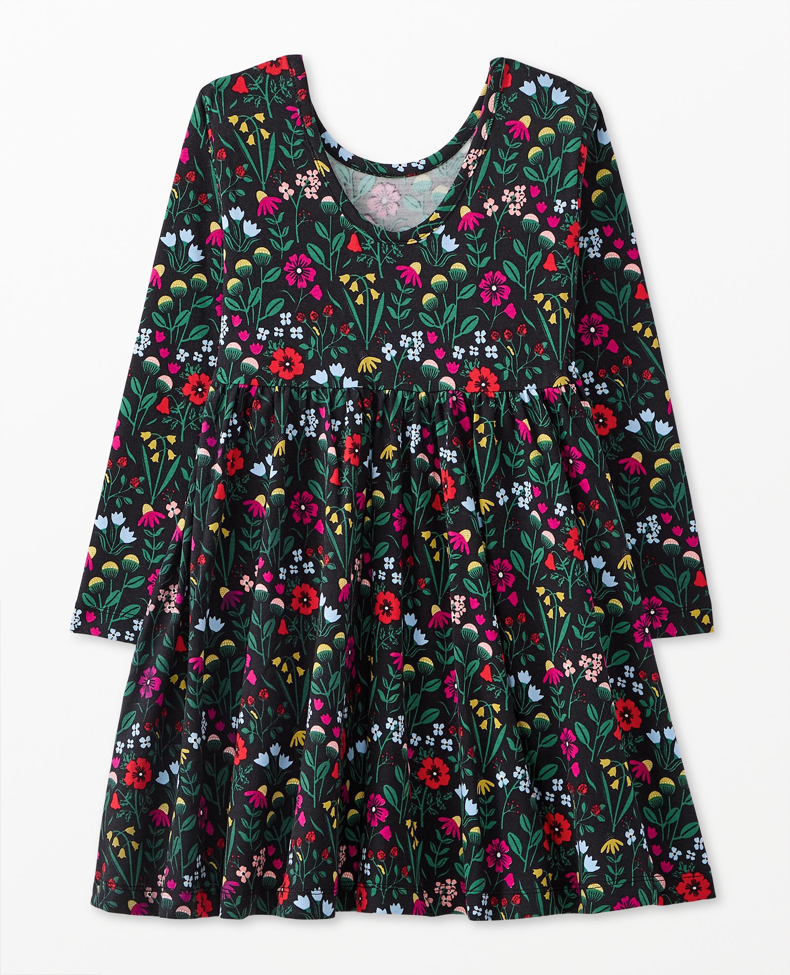 Holiday Long Sleeve Skater Dress with Pockets in Garden Dream on Black - main