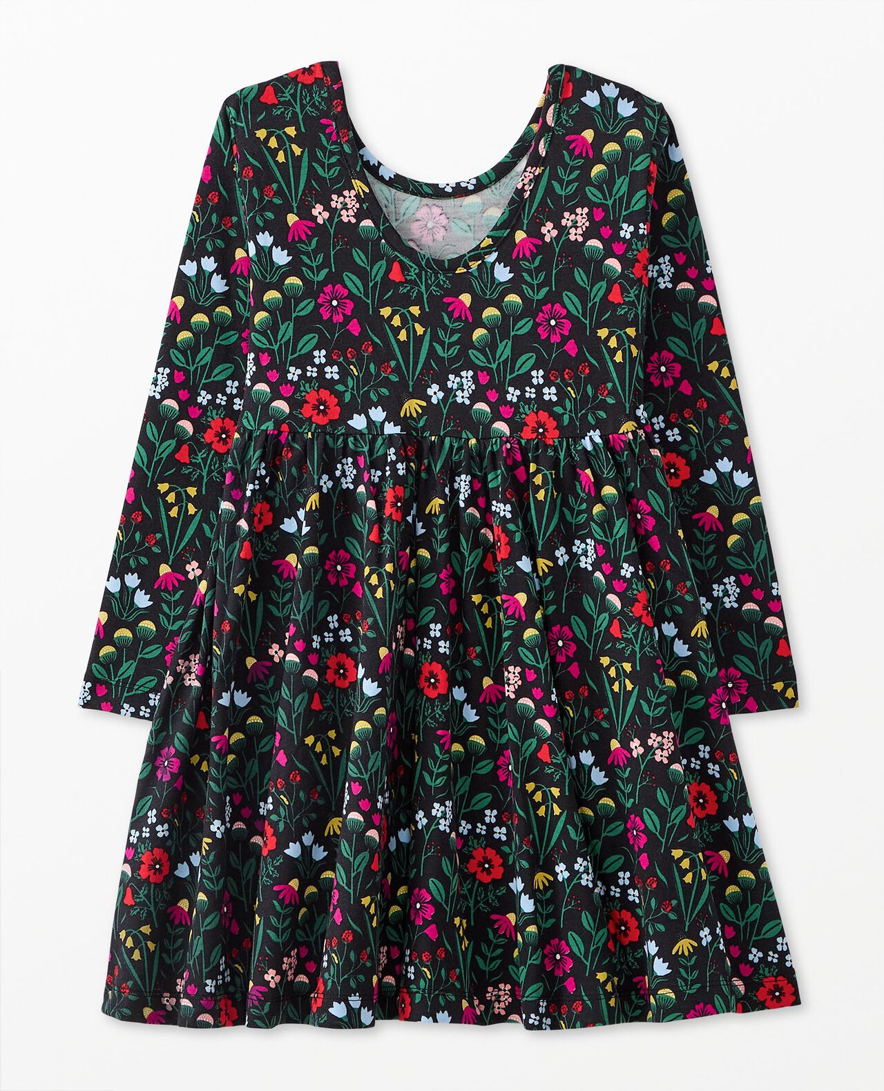 Holiday Long Sleeve Skater Dress with Pockets in Garden Dream on Black - main