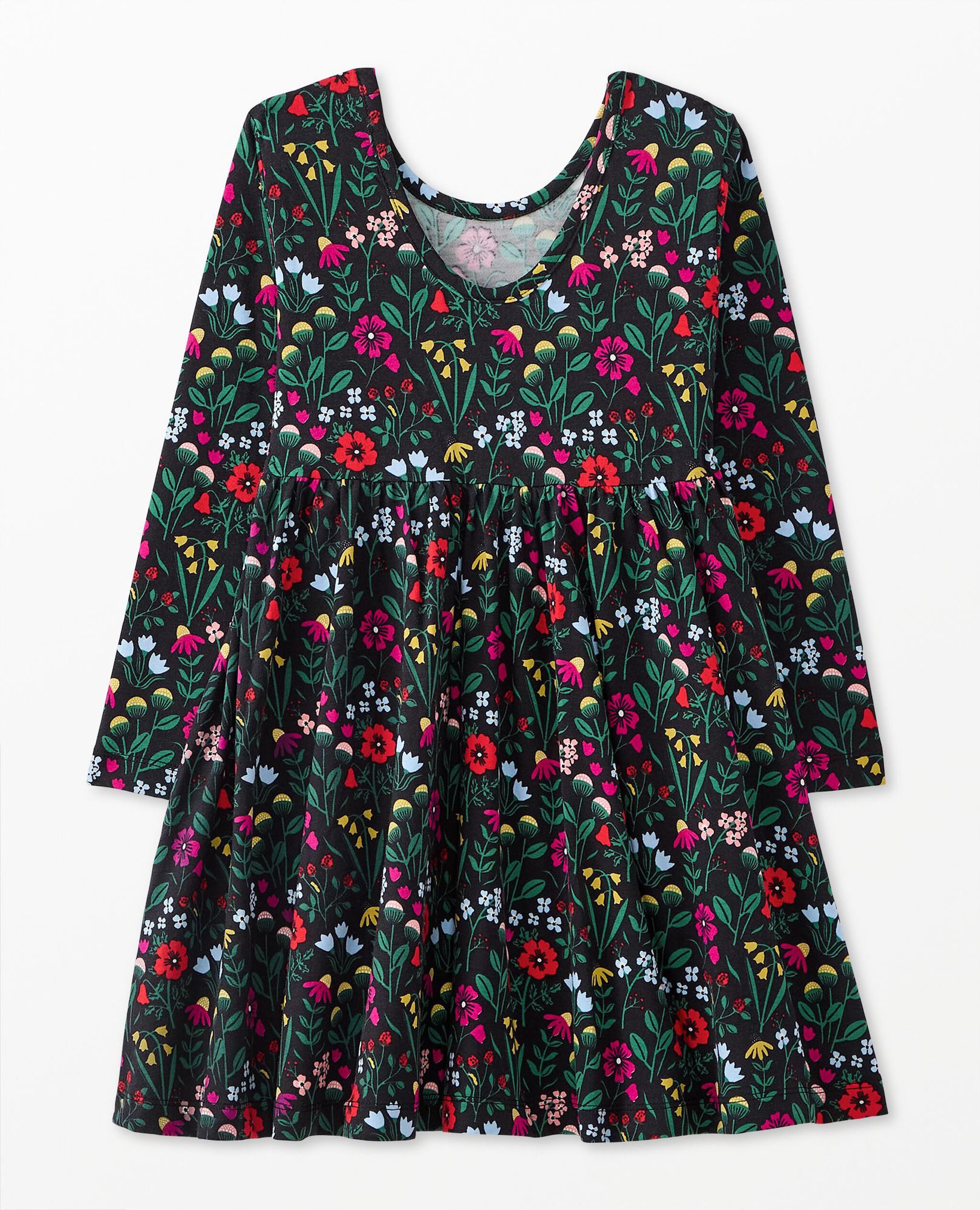 Holiday Long Sleeve Skater Dress with Pockets in Garden Dream on Black - main